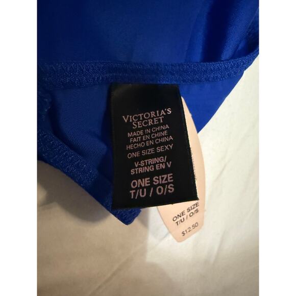 Vintage Victoria's Secret Satin Silky Smooth Charm V-String Thong Panty OS Blue - Picture 3 of 4